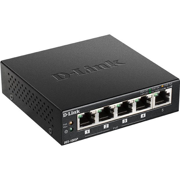   Switch ethernet   Switch 5 Ports 10/100 Mbits dont 4 PoE at 60W DES-1005P/E