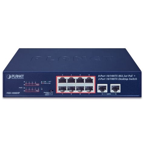 Switch 10 100Mbits 8x PoE at 120W + 2 Uplink FSD-1008HP