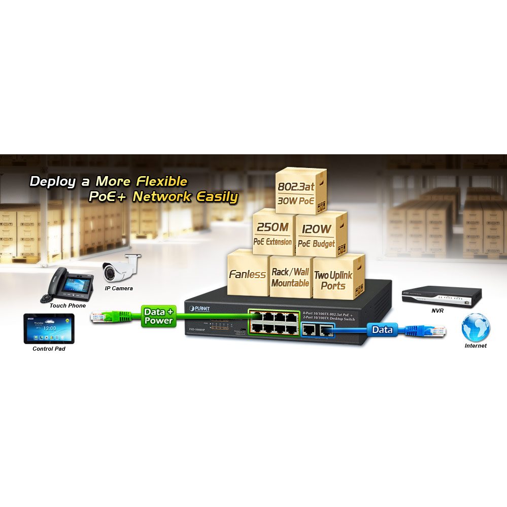 Switch 10 100Mbits 8x PoE at 120W + 2 Uplink FSD-1008HP
