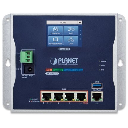 Routeur indus IP30 mural 4 PoE 120W -10/60C LCD WGR-500-4PV
