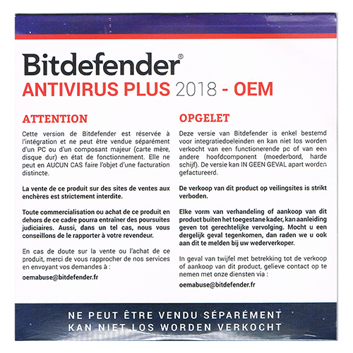 Bitdefender Antivirus Plus OEM 1 an 1 PC CR_AV_1_12_OM